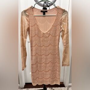 Lace Long Sleeve Dress in Peach